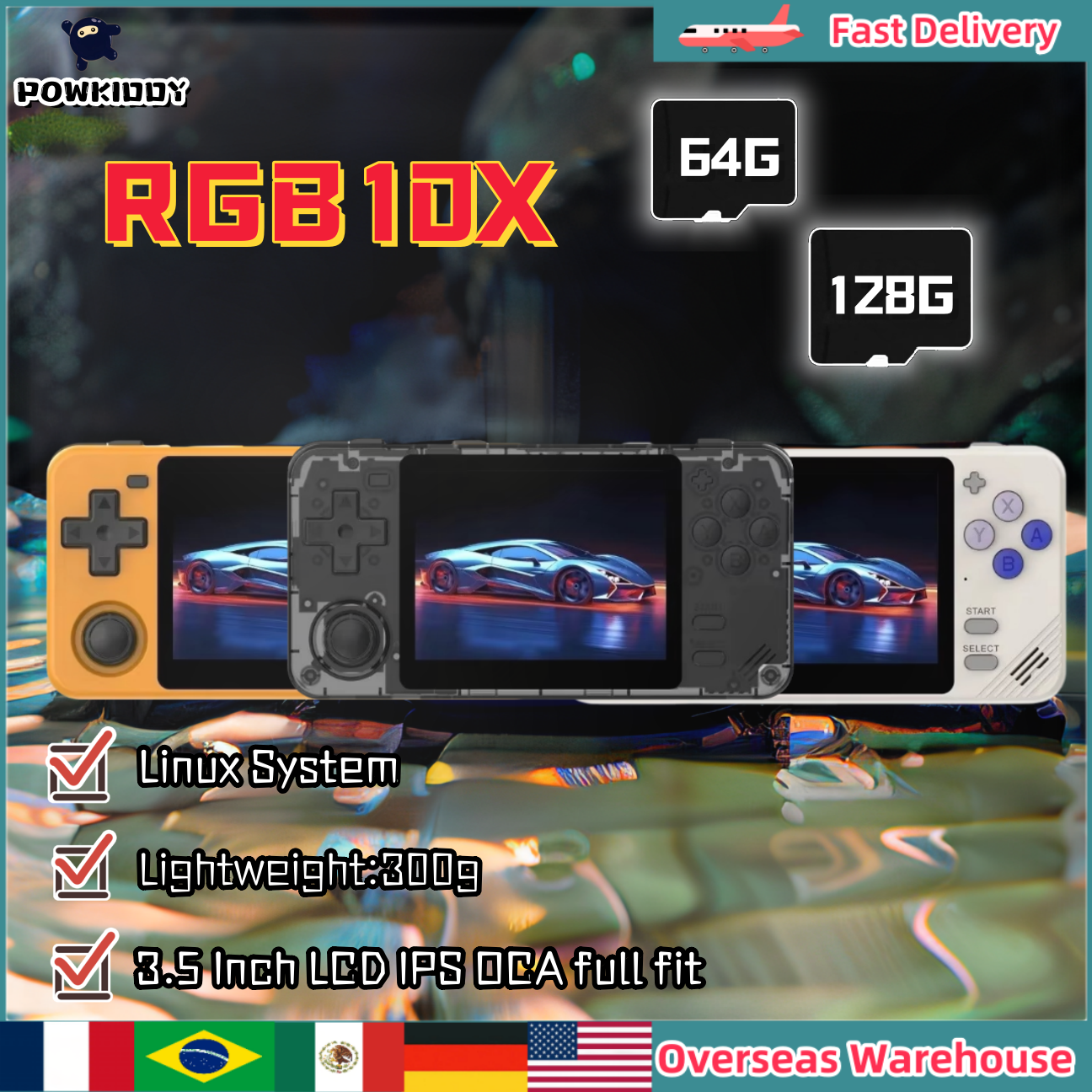 Gaming Console Cartoon - POWKIDDY RGB10X Handheld Game Console Video